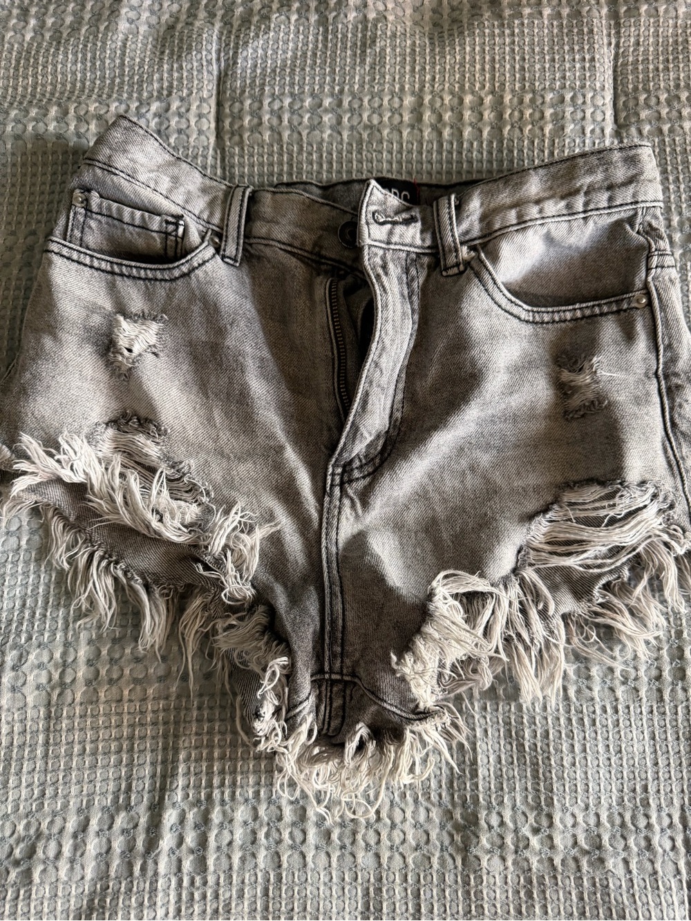BDG Light Gray High-Rise Distressed Denim Shorts